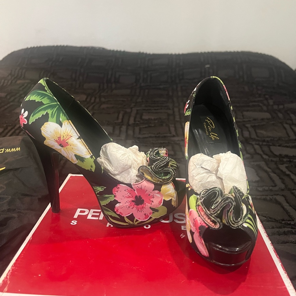 Pinup Couture Black Floral Heels